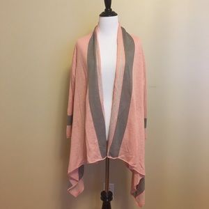 Garnet Hill Open Face Linen Cardigan Pink Gray